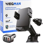 Wegman Telefoonhouder met QI Draadloze Oplader Auto (15W Autolader) - Ventilatierooster, Raam, Dashboard - Magsafe Autohouder - GSM Houder