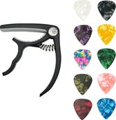 Gitaarklem Capo Snaren - Gitaar - Muziek - Instrument - Akoestisch - Elektrisch - Zwart - 10 stuks Gitaar Picks - 10 stuks Gitaar Plectrums