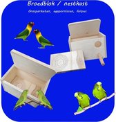 Broedblok, nestkast, broedhok, Horizontaal geschikt voor parkieten, grasparkiet, agaporniden, vogels, e.d