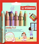 STABILO Woody 3 in 1 - Multitalent Kleurpotlood - Etui Met 6 Pastel Kleuren Incl. Puntenslijper