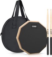 Drum Practice Pad, 2-zijdig stille oefenpad, zacht rubber, houten sokkel, met massief houten drumsticks en oefenpad opbergtas