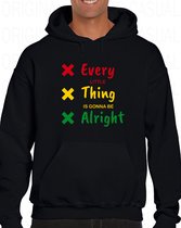 EVERY LITTLE THING IS GONNA BE ALRIGHT herenhoodie - Zwart - Maat XL - Lange mouwen - Normale pasvorm - Met capuchon en steekzakken - Ajax 020 Amsterdam - Bob Marley - Rastabirds - Rastafari - Original Kwoots