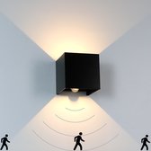 Buitenlamp met bewegingssensor - wandlamp voor binnen en buiten - 2700K - industrieel - zwart - design - LED - 10x10x10cm