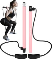 Pilates bar - Pilates stick - Fitness bar - Pilates stok - Fitness stick - Fitness materiaal voor thuis - Weerstandsbanden - Resistance band set - Sport Elastiek Banden - Fitness Elastiek - Fitness - Booty Band  + Inclusief trainingsschema Roze