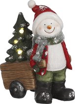 House of Seasons Sneeuwpop Kerstbeeld met Verlichting - L31,5 x B20 x H40,5 - Rood