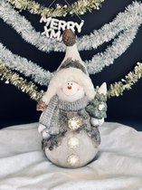 Sneeuwpop Large lampjes hoed en sjaal 48 cm hoog - keramiek - decoratiefiguur - interieur en tuin - geschikt voor binnen en buiten - cadeau - geschenk - kerstcollectie - kerstman - kerstdecoratie - kerstfiguur