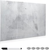 Navaris glassboard - Magnetisch bord voor aan de wand - Memobord van glas - 90 x 60 cm - Magneetbord inclusief magneten en marker - Betonlook