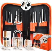 2023 versie Uitgebreide 32 delig Lockpick Set met 3 sloten - Transparant & 3x slot sleeves - Inclusief Handleiding - Lock pick gereedschap etui - Lockpicken tools, ideaal voor beginners en professionals