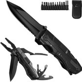 14-in-1 Multitool Zakmes + Draagetui + 9-Delige Bitset - Knife - Gereedschap - Survival Mes - Jachtmes - Outdoor - Camping - Kamperen - In Cadeau Verpakking