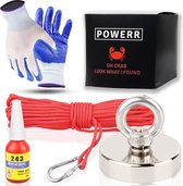 Powerr magneetvis set - 200 KG - Vismagneet - 15 Meter Lang Touw + Karabijnhaak met Schroefsluiting - Handschoenen - Borgmiddel - Magneetvissen Starterspakket - Magneet Vissen - Outdoor