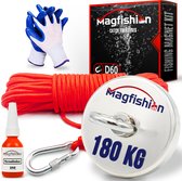 Magfishion Magneetvissen Set - 180 KG - Vismagneet - 20 Meter Lang Touw + Karabijnhaak met Schroefsluiting - Handschoenen - Borgmiddel - Magneetvissen Starterspakket - Magneet Vissen - Outdoor