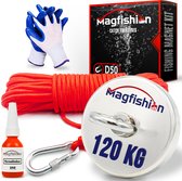 Magfishion Magneetvissen Set - 120 KG - Vismagneet - 20 Meter Lang Touw + Karabijnhaak met Schroefsluiting - Handschoenen - Borgmiddel - Magneetvissen Starterspakket - Magneet Vissen - Outdoor