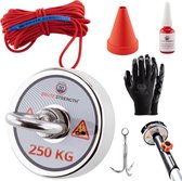 Vismagneet set - 250KG - 20m touw - Handschoenen - Dreghaak - Prikstok adapter - Beschermkap - Magneetvissen starterspakket - Schroefborgmiddel (10 ml)