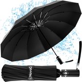 Storm Paraplu Opvouwbaar - Zwart - Polsband - Automatisch Uitklapbaar - Tot 100km p/u Windproof - 110 cm - 12 Panelen