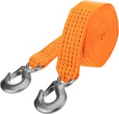 PrimeMatik - Spanband, hijsband met veiligheidshaak 4.5m x 50mm 5000kg voor hijsen en slepen, Oranje kleur