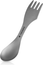 Navaris spork - Campingbestek van titanium - Vork, mes en lepel in één - Bestek voor onderweg en op reis - Lichtgewicht - Inclusief bewaarzakje