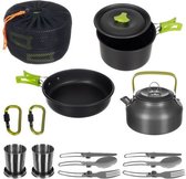 Camping Outdoor Kookset 17-delig inclusief fluitketel Camping Servies en Pannen Pannenset Keukengerei - Opvouwbaar & licht - Ideaal voor reizen, festival, wandelen, camping