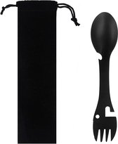 Luverno® - Spork - Incl. Bescherm Hoes - RVS - Bestek To Go - Reisbestek - Keukengadget - 5 in 1 Camping Bestek - Zwart