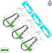 AMIG Karabijnhaak middelgroot 8 x 80mm – RVS 316 – Marine Kwaliteit – 3 stuks – carabiner – musketonhaak