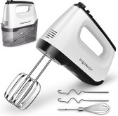 Aigostar Pudding 30XMJ - Handmixer - Opslagbasis - Mixer Turbo - 6 Snelheden - Kloppers & Deeghaken & Garde - 400W - Wit