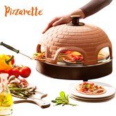 Emerio PO-115984 - Pizzarette - 6 persoons - Handgemaakte terracotta koepel - 6 Geïsoleerde bak spatels - RVS bakplaat - Cool touch