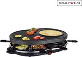 Royalty Line Raclette - Gourmetstel - Gourmetset - Grill Party Gourmetstellen - 1200W - Gourmet Speciaal Crêpegedeelte Met Anti-Aanbaklaag - Oval Grill - Gourmetstel 8 Personen - Zwart