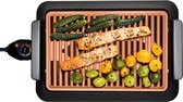 Royalty Line Grillplaat - Grill Apparaat - 1200W - Gourmetset - Gourmetstel - Bakplaat Met Antiaanbaklaag - 5 Warmte Niveau met Koudgrepen - Grill Oppervlak 38 x 25 CM - Indoor BBQ - Antislipvoeten met Olieopvangbak - Rook Vrij - Zwart / Koper