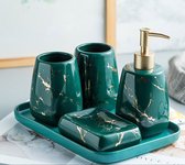 Nolad® | Keramische Badkamer accessoires | 5 in 1 Set | Limited Edition | Zeepdispenser | Zeeppompje | Tandenborstelhouder | Zeepbakje | Zeephouder | Planchet | Badkamer Accessoires | Elite Pure Green Collection 2022 | Groen