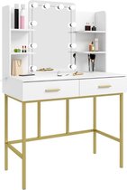 Dakta ® Luxe Make-Up Tafel met Spiegel met Verlichting | 2 lades | Wit en Goud | Kaptafel