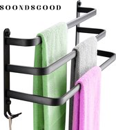 Soondsgood Luxe 3 Laags Handdoekrek - Zelfklevend of boren - Zwart - Eenvoudige Installatie - Badkamer - Handdoekenrek - Handdoekhouder - 30x14x25cm