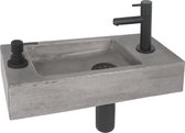 Differnz Jax Fonteinset - Wasbak Beton - Donkergrijs - Rechte Kraan - Mat Zwart - Standaard Greep - 42 x 18.5 x 9 cm