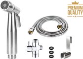 Deluy® Bidet Handdoucheset - Shattaf - Bidet Sproeier uit geborsteld RVS - Inclusief slang, T-stuk & wandhouder