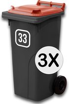 Container sticker – Set van 3 Container stickers - Wit -  kliko stickers - weerbestendige stickers - container sticker huisnummer - 20 x 20 cm - Wit - afvalcontainer - kliko sticker set