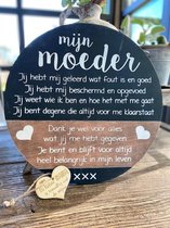 Rond tekstbord met de tekst mijn moeder inclusief houten hartje mama / 40 cm - moederdag - verjaardag - cadeau