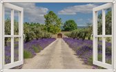 PB-Collection - Tuindoek doorkijk Raam Lavendel Deur - 70x110cm - Tuinposter - Tuin decoratie - Tuinposters buiten – Tuinschilderij – Poster Buiten – Buitencanvas – Tuinbanner