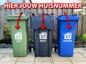 Goldengifts.nl - container sticker - 3 delige voordeelset - huisnummer - GFT - REST - PAPIER - 20x22 cm - wit