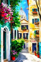 JJ-Art (Eco tuinposter) 120x80 | Rome in abstract geschilderde stijl – Vaticaan – bloemen, kleurrijk, felle kleuren, woonkamer slaapkamer | Italië, stad, modern | buiten, tuin, tuindoek, milieuvriendelijk