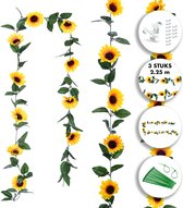 Fissaly® 3 Stuks Zonnebloem Slinger Decoratie Set – Kunsbloemen Backdrop Planten Versiering voor Woonkamer & Feest – Kunstplant, Hangplant, Nepplant & Nep Plant