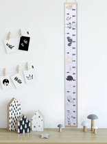 Groeimeter babykamer kinderkamer dieren - Canvas meetlat kind - hout - 200x20 cm - Decoratie Meetlint - Wanddecoratie