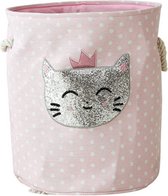 By Baboo Glitter Poes Speelgoedmand - 35cm x 40cm - Roze Stippen