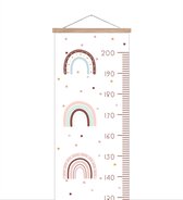 Groeimeter met houten latten - Geschikt als Meetlint - Groeimeter - Regenboog - Boho - Kind - Kinderkamer Accessoires - Babykamer Decoratie - 37x180 cm