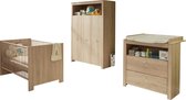 Olja  babykamer set, ledikant, commode en 3-deurs kast, eiken decor.