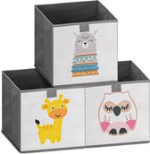 Navaris opbergdozen voor kinderen - Set van 3 opbergboxen met treklus - 28 x 28 x 28 cm - Opvouwbaar - Speelgoedbakken met dierenmotief