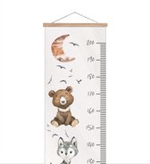 Groeimeter met houten latten - Geschikt als Meetlint - Groeimeter - Bosdieren - Jongens - Kinderen - Kinderkamer Accessoires - Babykamer Decoratie - 37x180 cm