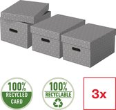 Esselte Home Duurzame Middelgrote Opbergdoos met Deksel - Set van 3 Stuks - 100% Gerecycled Karton en 100% Recyclebaar - Grijs