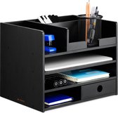 Navaris bamboe houten bureau organizer - Bureaukastje van hout met 1 lade - 33 x 24 x 26 cm - Voor kantoorartikelen en brieven - Zwart