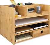 Navaris Bamboe Houten Bureau Organiser - Bureaukastje van hout - 33 x 24 x 26 cm - Voor kantoorartikelen en brieven - Met 1 lade