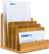 Relaxdays Brievenhouder bamboe - 5 vakken - tijdschriftenhouder - brievenstandaard - hout