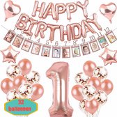 Baloba® 1 Jaar Verjaardag Versiering Set – 1ste verjaardag  – Herinnering Slinger – Happy Birthday Slinger Ballonnen – Rose Goud