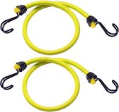 Set van 2x stuks bagagespin/snelbinders 100 cm geel - Snelbinders - Spanelastieken met haken